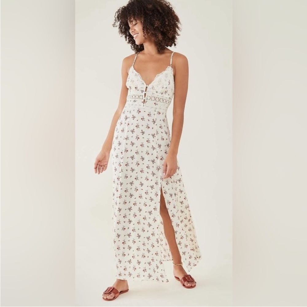 FREE PEOPLE INTIMATELY OUT & ABOUT MAXI SLIP DRESS IVORY FLORAL